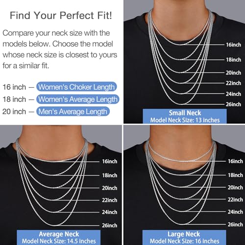 Jewlpire Italian 1.5mm 2mm Rope Chain Real 925 Sterling Silver Chain Necklace for Women, Smooth Sturdy Hypoallergenic Women's Chains Necklace, 16 18 20 22 24 26 Inch2