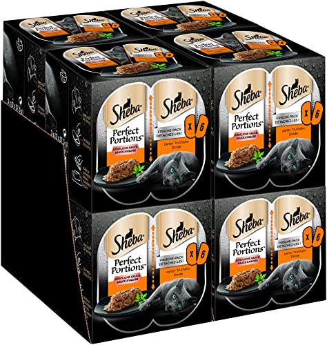 Sheba Perfect Portions - Feinstes Katzennassfutter in der Schale - edele Pastete mit zartem Truthahn - 24 x 75g
