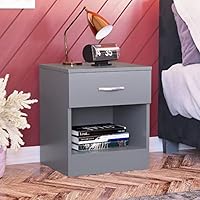 Vida Designs Large 1 Drawer Chest Bedside Cabinet Storage Unit Sliding Drawers Shelf Bedroom Furniture Grey