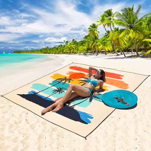 Image of WIWIGO Beach Blanket Waterproof Sandproof Beach Mat 79 inch X 83 inch /10'x9'for 2-8 Adults Quick Drying Outdoor Picnic Mat Beach Accessories for Travel, Camping, Hiking