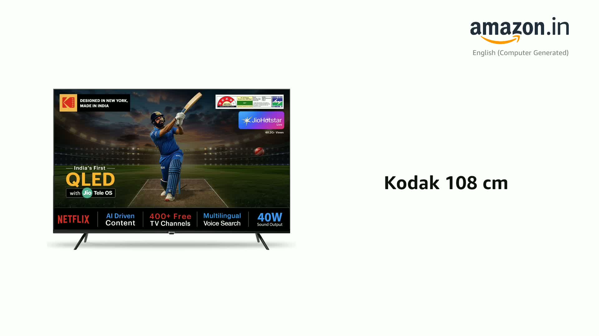 Kodak 108 cm (43 inches) JioTele Series QLED TV KQ43JTV0010 (Black