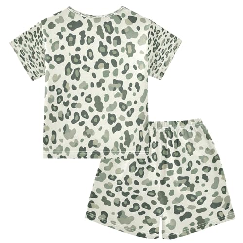 senya Short Sleeve Pajamas Sets Summer Cotton Sleepwear Green Leopard Print Pale2