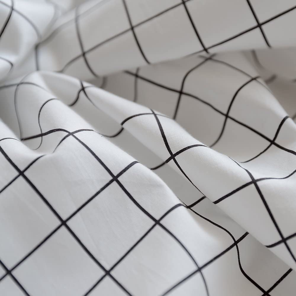 Lanqinglv Prześcieradło z gumką 180 x 200 cm do 25-30 cm wysokości materaca prześcieradło czarne białe w kratkę, wzór karo mikrofibra dżersej łóżko kontynentalne prześcieradło z gumką