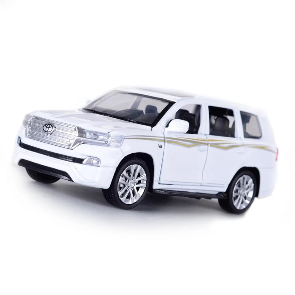 Image of 1:32 Scale Land Cruiser Toy Car for Kids Diecast Metal Toy Cars with Light Sound Pullback with Openable Door Car, White