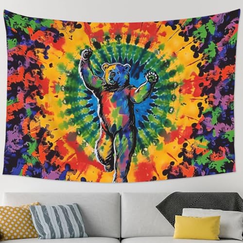 Tapisserie murale tie-dye dansante grand format déco de chambre et salon 229x152