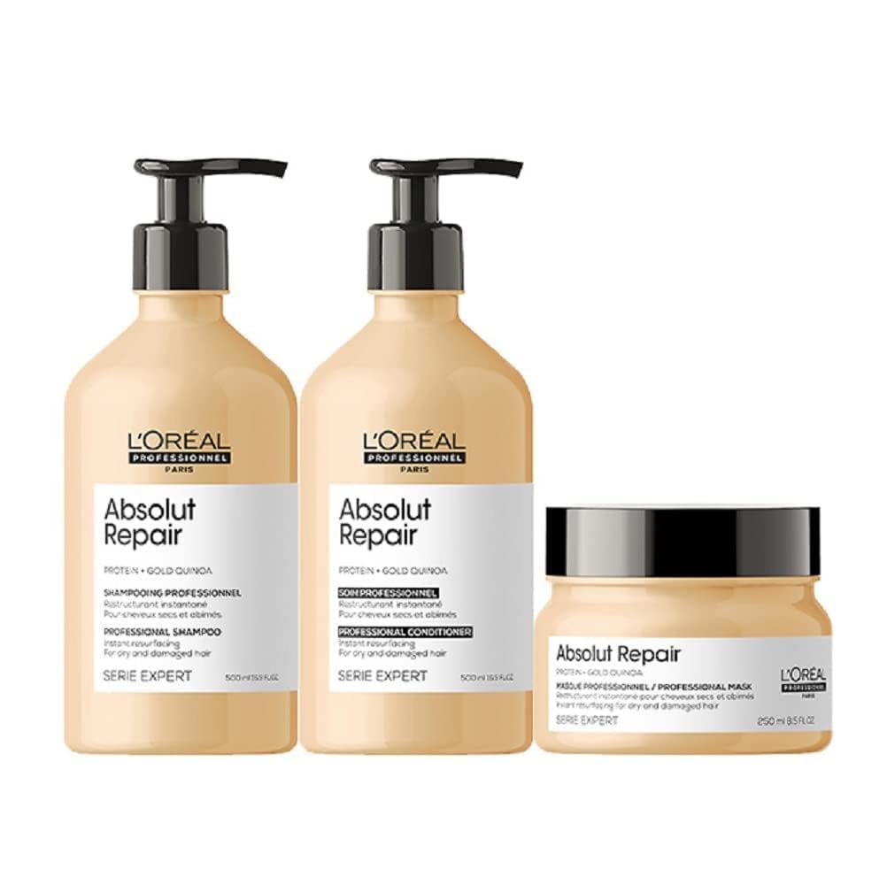 Absolut Repair Shampoo, Conditioner & Mask Hair Set - Protein Treatment For Dry & Damaged Hair, Repairs Damage & Provides Shine