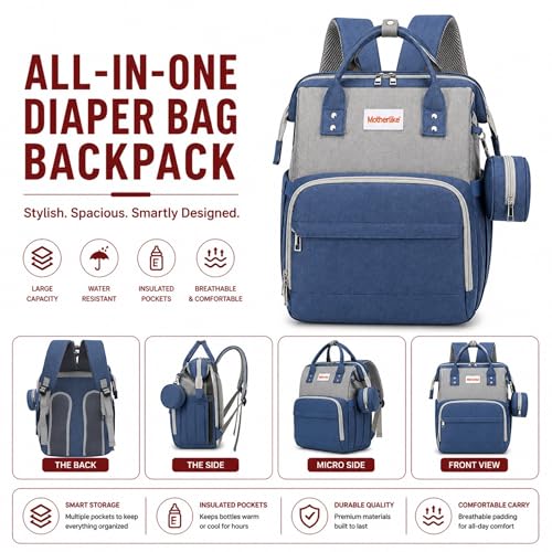 Image of Diaper Mommy Bags For Mothers for Travel - Hospital Baby Maternity Bag for Delivery Women - New Born Baby Essentials - Water-Resistant Fabric & Insulated Bottle Holders - 22 L, 13 Pockets