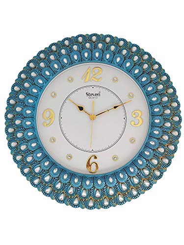 STEVEN plastic Sweep Movement Diamond Peacock Round Wall Clock (Gold 53 x 53 cm)