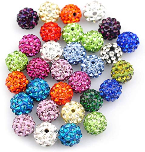 ANNIUP Lot de 100 perles Shamballa en argile de couleurs mélangées avec strass disco 10 mm