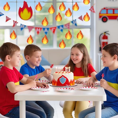 Image of Fire Paper Cutouts - 100Pcs Glitter Flame Shaped Paper Cutouts for Birthday Easter Holiday Party Favor Supplies Firetruck Firefighter Theme Classroom Bulletin Board Home Wall Decoration