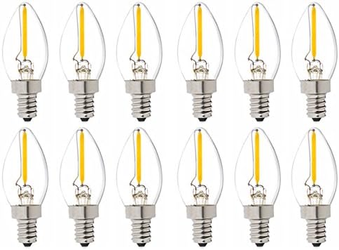 12 Pack LED Vintage Edison Bulb Candelabra C7-1W LED Filament Candle Bulb, Replace 10W, E14 Base, Clear Warm White 2700K, 220VAC (10W Equivalent) (12 Pack, 1 Watt)