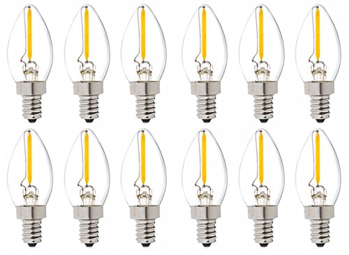 12 Pack LED Vintage Edison Bulb Candelabra C7-1W LED Filament Candle Bulb, Replace 10W, E14 Base, Clear Warm White 2700K, 220VAC (10W Equivalent) (12 Pack, 1 Watt)