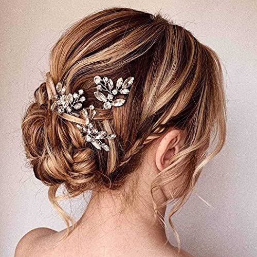Aukmla Horquillas para el pelo de novia, plateadas y cristal, para mujeres y niñas (3 unidades)