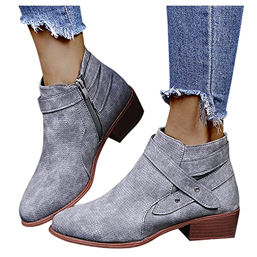 halbstiefel Damen elegant, halbstiefel Damen Leder, Damen Stiefeletten Ankle Boots Wildleder Stiefel mit Fransen, Frauen Winterstiefel Bequem Elegant Westernstiefel Herbst Winter Damenschuhe