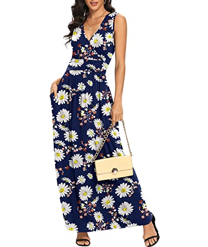 Image of LILBETTER Women Sleeveless Deep V Neck Loose Plain Long Maxi Casual Dress