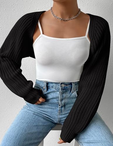 Plus Size Women's Long Sleeve Open Front Crop Cardigan Drop Shoulder Shrug Oversized Ribbed Knit Bolero Sweater4