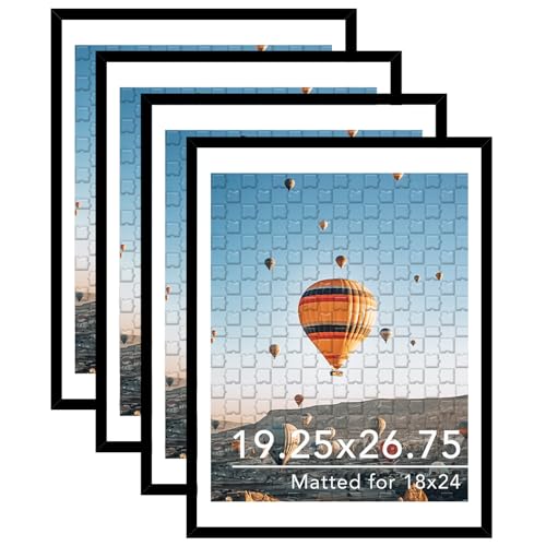 JCJMY 19.25x26.75 Puzzles Frame Set of 4 Display 18x24 with Mat or 19.25 x 26.75 without Wall Hanging 19.25 by 26.75 Picture Frame for Poster Photo Canvas Picture Puzzles 4 Pack Black