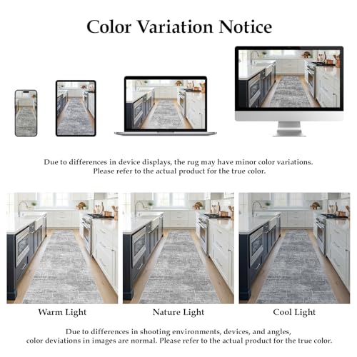 3 Square Area Rug for Entryway - Washable Neutral Throw Rugs Abstract Low-Pile Indoor Carpet with Non Slip Backing Waterproof Thin Rugs for Housewife in Kitchen Bedroom Bathroom (Gray) - Image 2