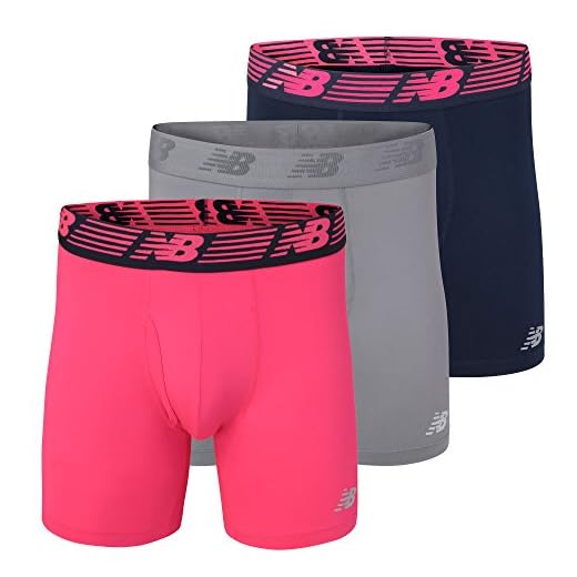 New Balance Men's 6" Boxer Brief Fly Front with Pouch, 3-Pack,Pink Zing/Pigment/Steel, Medium (32"-34")