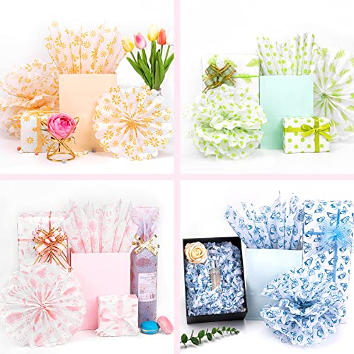 Image of Larcenciel Metallic Flower Tissue Paper - 60 Sheets for Gift Wrapping, Birthday, Holiday & Party Decor, Crafts & Packaging - 19.7x13.8in