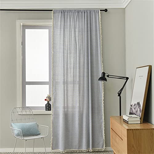 KEKUYA Cortina de Ventana Semitransparente Lino,Decorativa con Rod Bolsillo Visillo Suave Moderno,Franja Gris,Cortina de Privacidad para Cocina,Salón -1 Uds,150 x 45cm(An x Al)