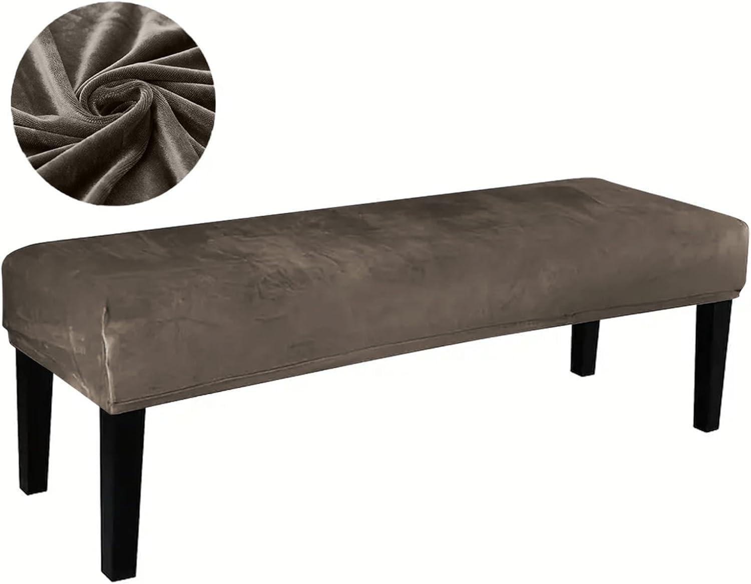Fzkun Brown Dining Bench Cover With Elastic Bottom - Stretch Velvet Bench Cushion Slipcover Washable Removable Rectangle Stool Cover Bench Seat Protector For Dining Room Kitchen Living Room (Brown)