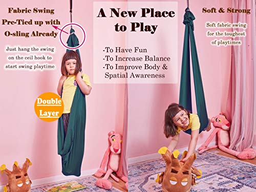 Indoor Sensory Swing For Kids With Mounting Hardware, Double-Layer Clothes Adjustable Hammock Chair Lycra Cuddle Pod Therapy Swings For Autism Child With Special Needs(Dark Green) #TOP4