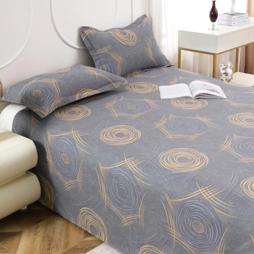 Image of Dew Cotton Bedsheet for Double Bed 160 TC 250 x 225 CM, Grey | Soft Lightweight Microfiber Bedsheet with 2 Pillow Covers, King Size 250 x 225 cm, Wrinkle Resistant & Easy Care Bedding
