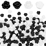 PH PandaHall 160Pcs Rose Flower Beads 2 Colors Flatback Floral Beads Resin Rose Beads White Floral Cabochons Black Flower Spacer Beads for DIY Craft Necklace Bracelet Earrings Jewelry Making 9x7mm