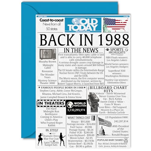 36th Birthday Cards for Men Women - Back In 1988 Newspaper - 36 Happy Birthday Decorations Card for Her Him Dad Mom Brother Sister Vintage Retro Born In 1988, A5 Bday Husband Wife Anniversary Cards 36th Birthday Cards for Men Women - Back In 1988 Newspaper - 36 Happy Birthday Decorations Card for Her Him Dad Mom Brother Sister Vintage Retro Born In 1988, A5 Bday Husband Wife Anniversary Cards