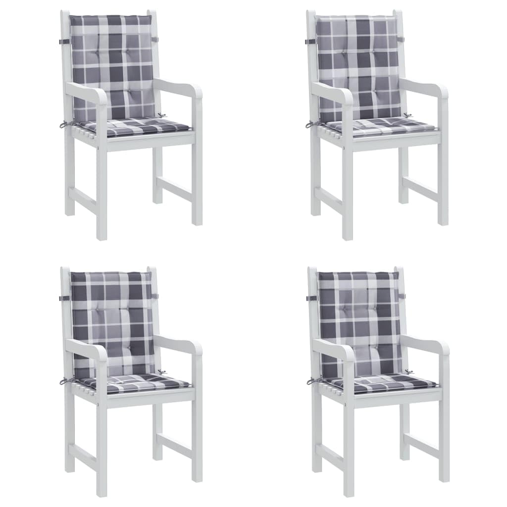4er Set Gartenstuhlauflagen für Niedriglehner 100x50x3 cm, Komfortable Sitzauflagen aus Oxford-Gewebe, Stuhlkissen mit Haltebändern und Gummizug für Gartenstühle, Grau Karomuster