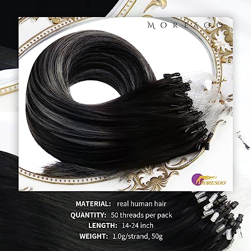 Moresoo Micro Ring Hair Extensions Real Human Hair Ombre Black to Silver Micro Loop Human Hair Extensions Micro Beads Hair Extensions Silky Soft 1g/Strand 50g/Pack #1B/Silver/1B 22 Inch - Image 3