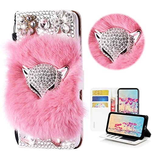 STENES Bling Wallet Phone Case Compatible with iPhone 12 Mini 5.4 inch 2020 Case - Stylish - 3D Handmade Luxury Fox Flowers Design Magnetic Wallet Stand Leather Cover Case - Pink