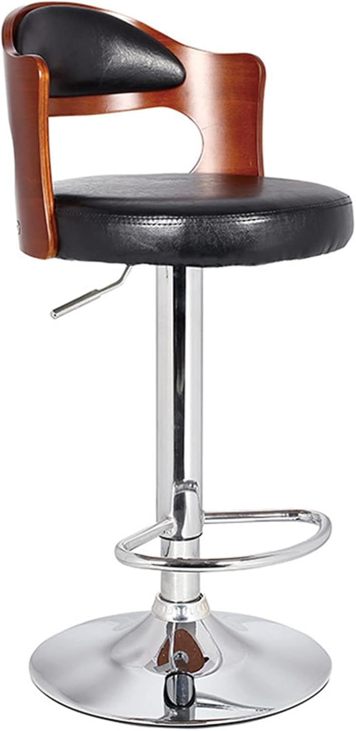 Bharat Bhavishya Bar Stool, Solid Wood Back Chair That can be rotated 360°, high Chair 60cm-80cm That can be Raised and Lowered, Imitation Crocodile Leather Appearance, Metal footrest/Black-image-37