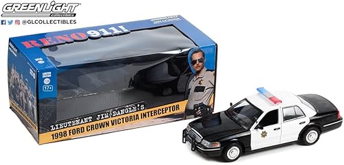 Miniatura 2 de Greenlight 84162 Reno 911! - Interceptor de policía Crown Victoria 1998 del teniente Jim Dangle - Departamento del Sheriff de Reno Diecast a escala
