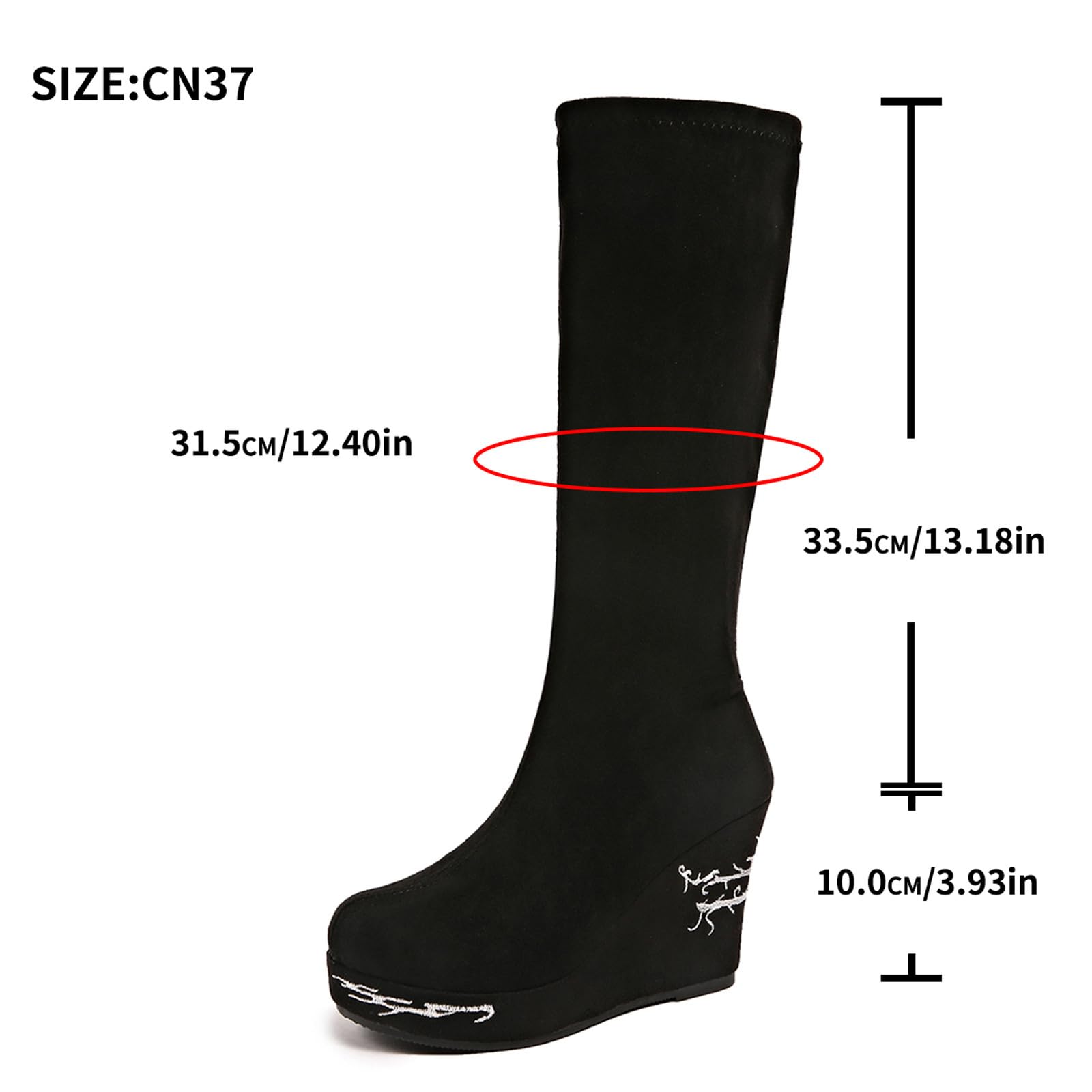 Botas por Encima de la Rodilla Botas de Media Pantorrilla con Estampado, tacón Grueso, sin Cordones, Punta Redonda, Estilo Retro, Informal, a la Moda, cómodas para Caminar