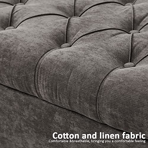 Pouf rectangulaire en lin avec coffre pour optimiser les petits espaces encombrés