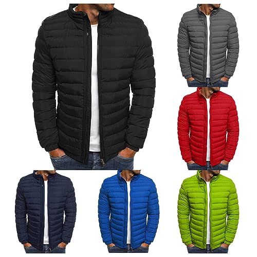 Men's Puffer Jacket Zip Up Long Sleeve Jackets Solid Color Quilted Lined Coats Lightweight Warm Coat with Pockets2