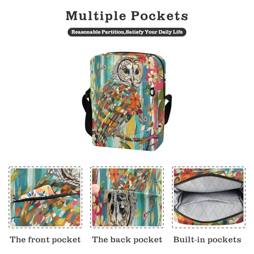 Barred Owl Stained Glass mens messenger bag Shoulder Bag Womens Cross Body Purses Adjustable Strap for School Outdoor Daily2