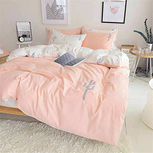 Mucalis Cactus Bedding Set Twin Kids Embroidered Cactus Duvet Cover Cotton For Boys Girls Teens Reversible Pink Peach White Bedding Duvet Cover Set With Zipper Closure-Hotel Quality,Soft--No Comforter #TOP1