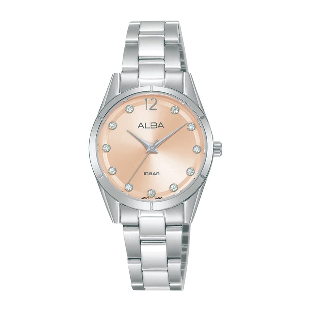 Alba Stainless Steel Women Ah8745X1 Peach Dial Ladies Analogue Watch With Crystals, Silver Band (B092DZWPR2) Amazon Price History, Amazon Price Tracker