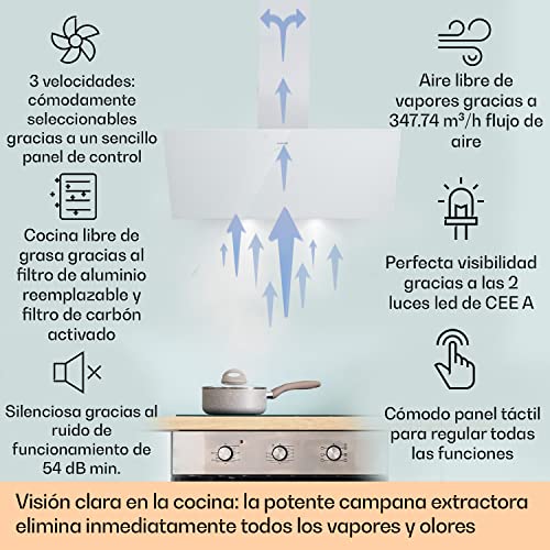 Klarstein-Campana-Extractora-Extractor-Cocina-para-Pared-con-Filtro-Aluminio-Antigrasa-para-Lavavajillas-Flujo-Aire-347mh-LEDs-Controles-Tactil-Campanas-de-Cocina-Extractores-Montaje-Pared