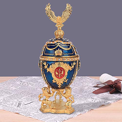 MOUMOUTEN Joyero, Caja de Baratija Decorativa con Bisagras Decorativa de Huevo de Fabergé Azul Esmaltada Pintada a Mano Regalo único para Decoración del Hogar Cover