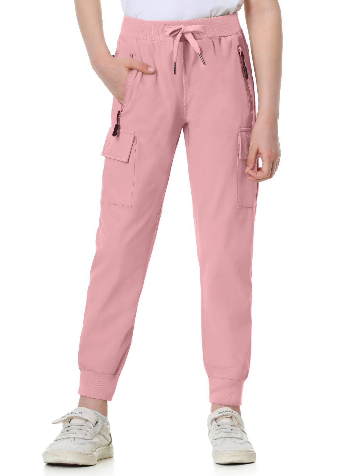 EXARUS Girls Joggers Cargo Pants Teen Hiking Slim Fit Woven Dusty Pink 10Y