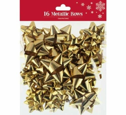 TRTO 16Pcs Gold Color Gift Bows Luxury Metallic Self Adhesive Wrapping Xmas Bow Useful for Decoration Party