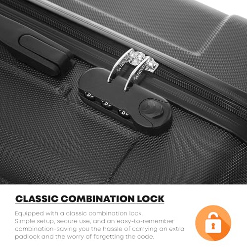 YONSLY Koffer Suitcase M Schwarz, Trolley Reisekoffer, Rollkoffer Handgepäck, Kabinenkoffer mit 4 Rollen 360°, Hartschalenreisekoffer, Zahlenschloss, Weicher Gummigriff 3