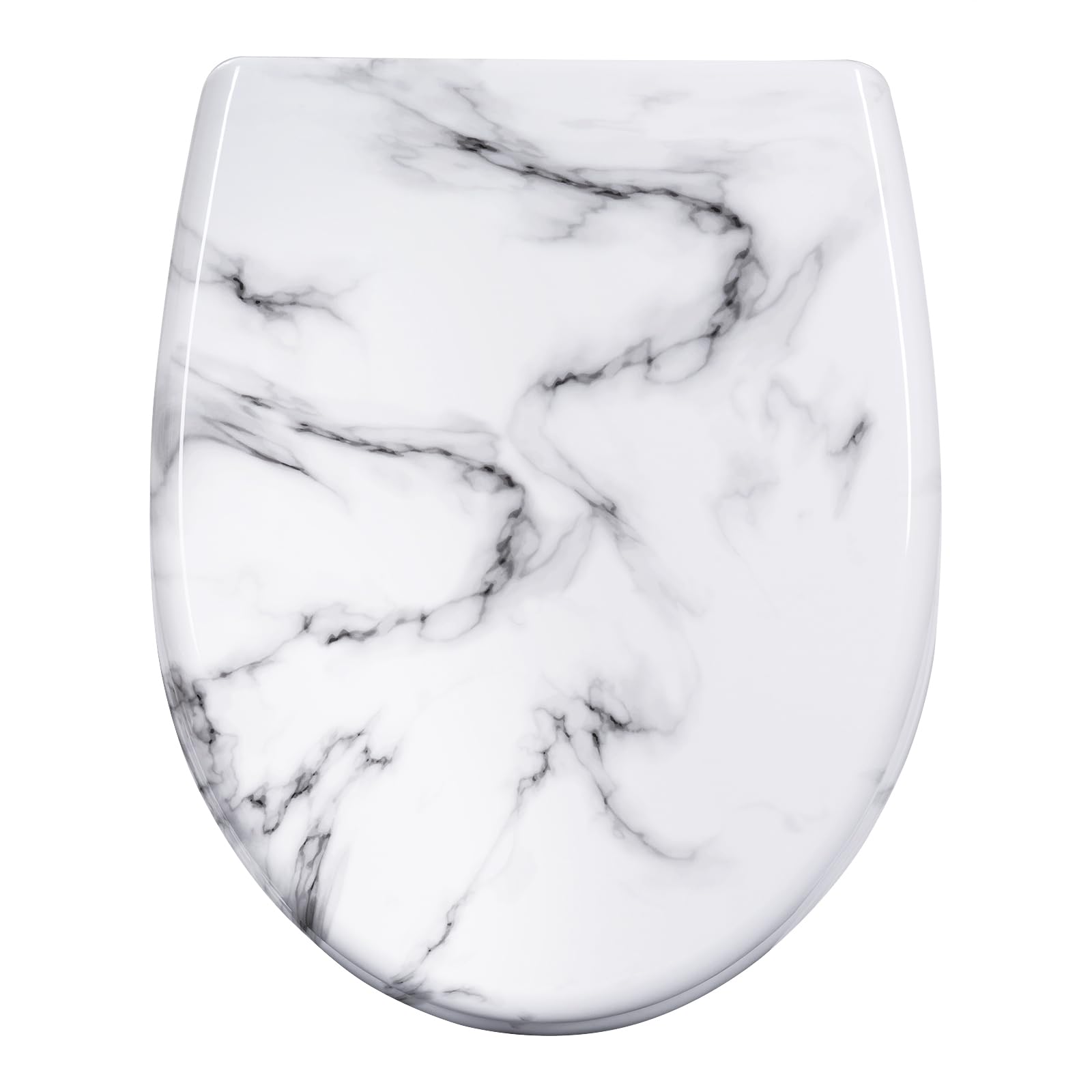 Woltu White Marble Pattern Toilet Seat With Soft-Close Mechanism, Quick Release Function, O-Shaped Toilet Seat With Mounting Fittings, 175Kg Load Capacity