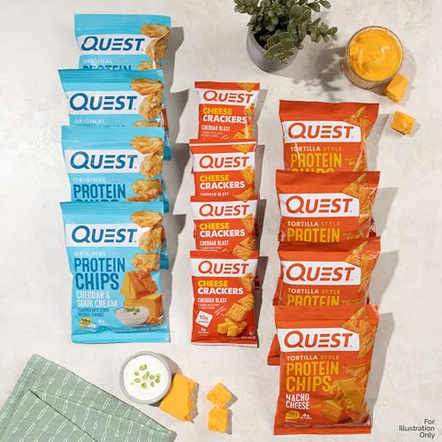 Image of Quest Nutrition Cheese Lovers Variety Pack, Nacho Tortilla Style Protein Chips, Cheddar & Sour Cream Chips, Cheddar Blast Crackers (4 of Each), 1.1 oz, 12 Count