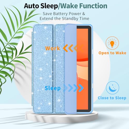 Image of Sanyetral Tablet Protective Case with Auto Wake /Sleep Function, Incompatible with TCL Nokia -Glitter Blue