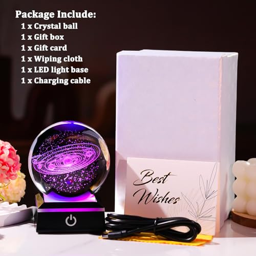 Image of Arikyrist 3D Solar System Crystal Ball 80mm with Light Base, Laser Engraved Space Universe Astronomy Gifts for Women Men Teens Boys and Girls, Glass Planet Solar System Model Sphere Night Light Decor